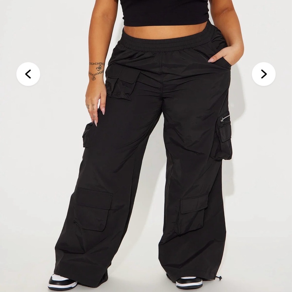 Fashion Nova Black Wide Leg Cargo Parachute Pants